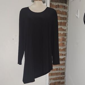 Compli K Black Asymmetrical Tunic Top Long Sleeves Pocket Size L Large